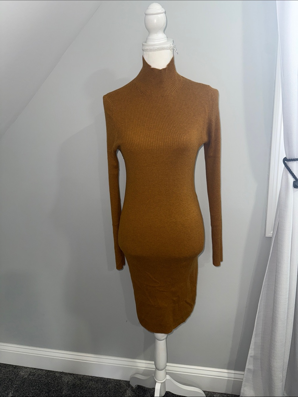 American Eagle Outfitters Ribbed Mock Neck Long Sleeve Dress